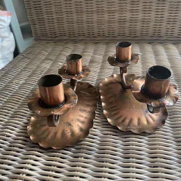 VINTAGE GREGORIAN COPPER Candleholder Candlesticks Double Cup CANDELABRA - Picture 4 of 8